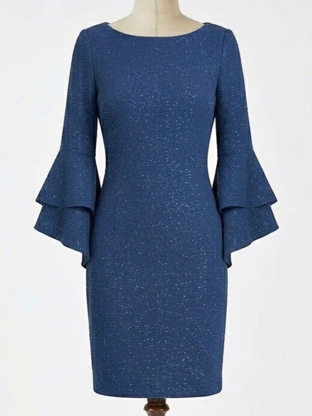 Women’s Vince Camuto NWOT Metallic Tiered Bell Sleeve Mini Dress Blue Size 10